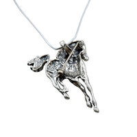 River Galloping Horse Necklace Pendant/Pin in Sterling Silver back with bail for chain and pin