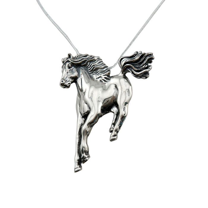 River Galloping Horse Necklace Pendant/Pin in Sterling Silver