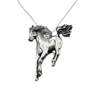 River Galloping Horse Necklace Pendant/Pin in Sterling Silver
