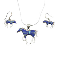 Lapis Inlay Horse Pendant Necklace and Earring Set