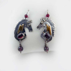 Lightening Bolt Horse Head Dangle Earrings