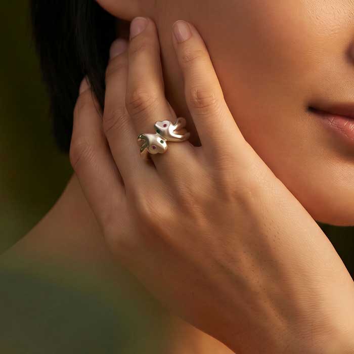 Lopp Eared Bunny Rabbits Ring sterling silver shown on hand
