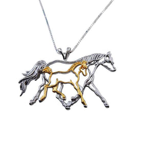 Mare Foal Pendant Necklace Sterling Silver and 18k Gold Overlay