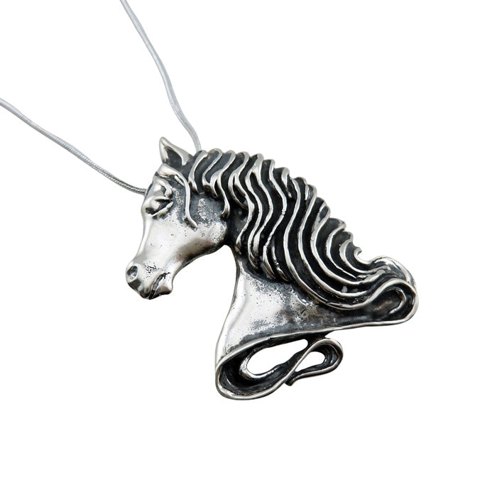 Medusa Horse Head Pendant in Sterling Silver views at angle