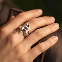 New Horse Ring in Sterling Silver how head and tail meet on model's hand