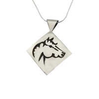 Navajo Horse Head Pendant Necklace sterling silver set in diamond shape