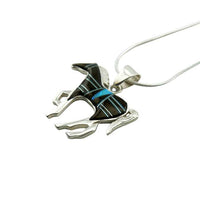Onyx and Opal Inlay horse pendant necklace set in sterling silver on chain