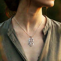 Outline Horse Head Pendant Necklace Sterling Silver shown on person
