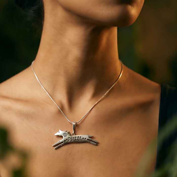 Piazza Horse Pendant Necklace Sterling Silver shown on neck of horse lover