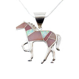Pretty In Pink Inlay Horse Pendant Necklace