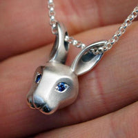 Jackrabbit Pendant Necklace sterling silver with blue sapphire eyes