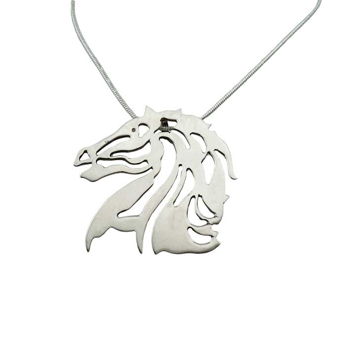 Raffles Horse Head Pendant Necklace in Sterling Silver