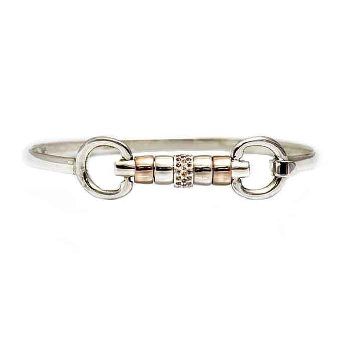 roller snaffle horse bit bangle bracelet sterling silver rose gold champagne cz