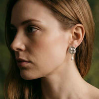 Piaffe Dressage Horse Stud Earrings with Pearl Drop sterling silver shown on dressage rider