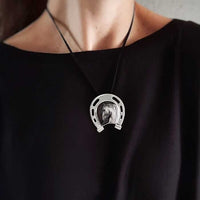 Shadow Horse Head Horseshoe Cloisonné Horse Necklace Pendant 