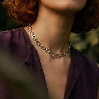 Sterling Silver Stirrup Choker Necklace - on woman