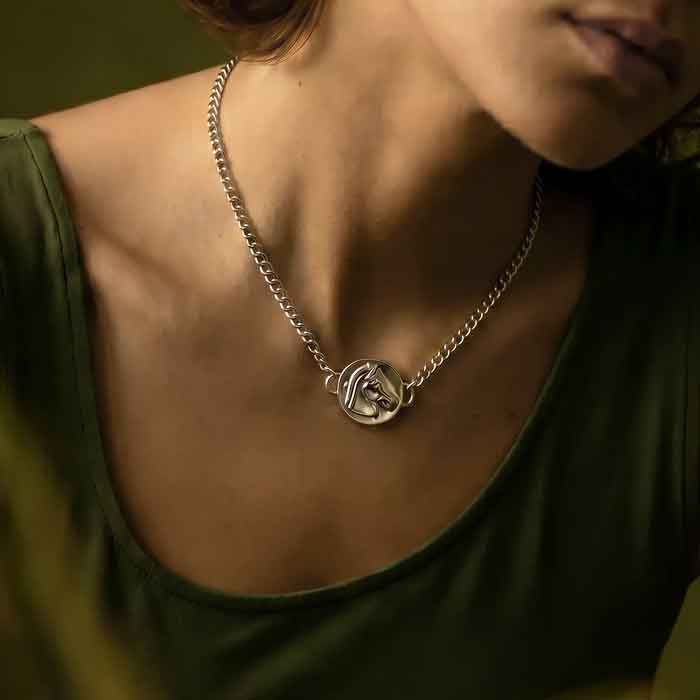 Stylized Antique Horse Head Coin Necklace sterling silver on horse lover