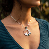 Horse and Half-Moon Necklace with Malachite and Onyx shown on horse lover