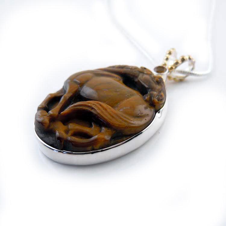 tiger eye carved horse pendant necklace