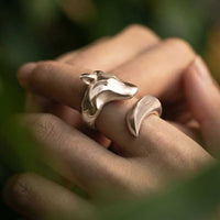 Timber Wolf Ring in Sterling Silver shown on hand