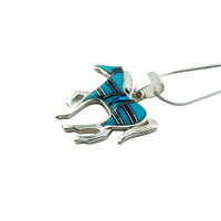 Turquoise and Opal Inlay Horse Pendant Necklace set in Sterling silver