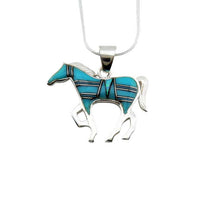 Turquoise and Opal Inlay Horse Pendant Necklace set in Sterling silver