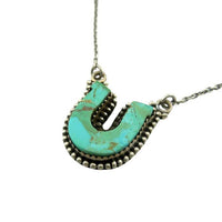 Turquoise Horseshoe Pendant Necklace set in Sterling Silver
