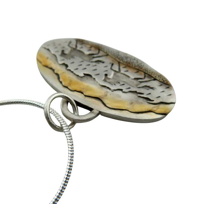 Horses Racing Across Landscape Pendant Necklace Sterling Silver showing the layers and depth