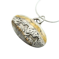 Horses Racing Across Landscape Pendant Necklace Sterling Silver