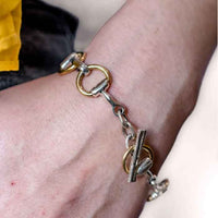 Two Tone Snaffle Horse Bit Bracelet Sterling Silver on wrist