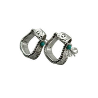 Western Stirrup Earrings Sterling Silver with Turquoise and lone star side view highlighting the "tool" on side of stirrup