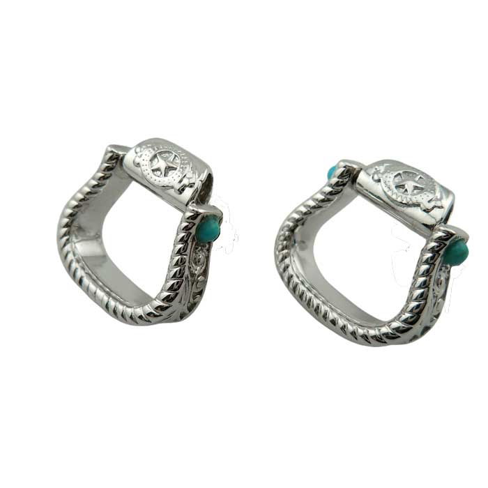 Western Stirrup Earrings Sterling Silver with Turquoise and lone star
