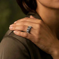 Pair of Horses Ring with CZ Sterling Silver also engagememt ring on model's hand