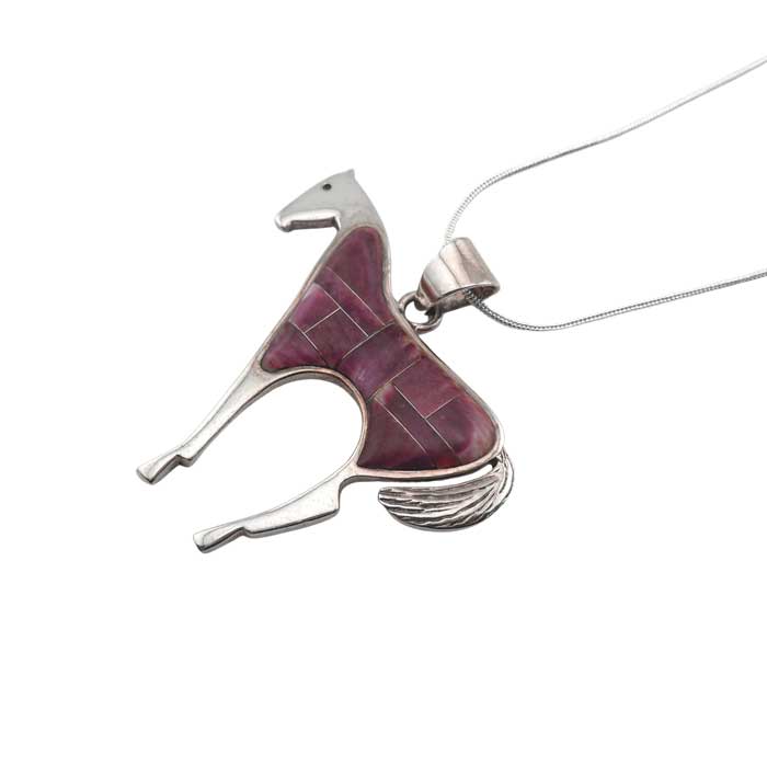 Amethyst oyster shell inlay horse pendant necklace and earrings set