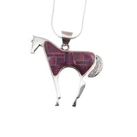 Amethyst oyster shell inlay horse pendant necklace and earrings set