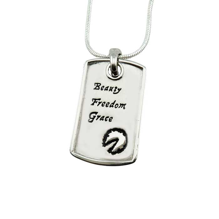 Beauty Freedom Grace Dog Tag Pendant necklace Sterling Silver with hoof print