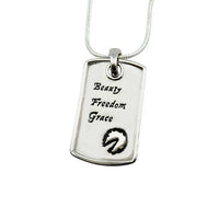 Beauty Freedom Grace Dog Tag Pendant necklace Sterling Silver with hoof print