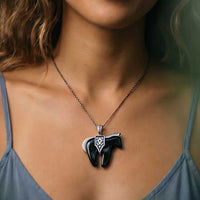 Black Agate Spirit horse pendant necklace shown on horse lover