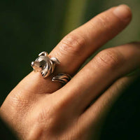 border collie ring in sterling silver shown on hand