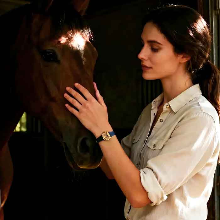 Classic Jumping Horse Bracelet Bronze on Leather. on wrist of horse lover