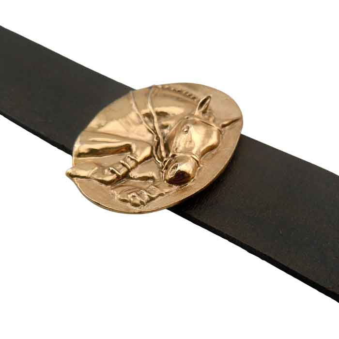 Classic Jumping Horse Bracelet Bronze on Leather