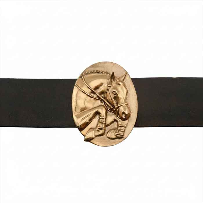 Classic Jumping Horse Bracelet Bronze on Leather