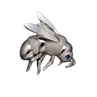 Bumble Bee Pendant Necklace or Pin Sterling Silver with blue sapphire eyes