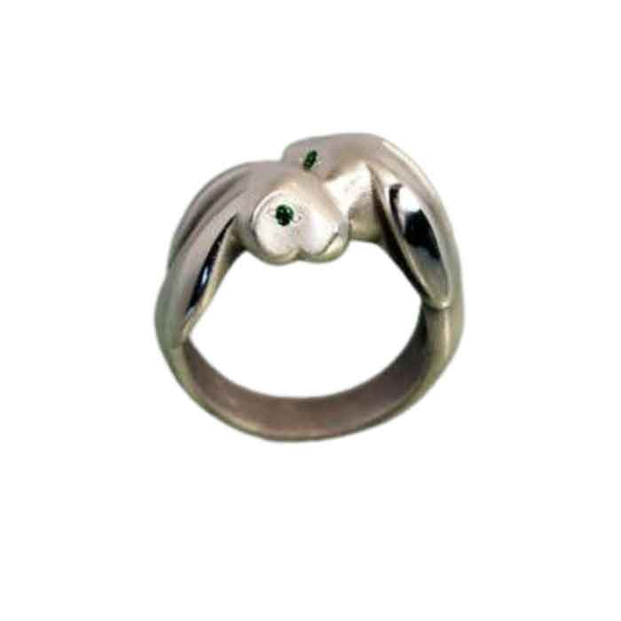 Lopp Eared Bunny Rabbit Ring Gemstone Eyes Sterling Silver - 
