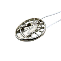 Carriage Horse Pendant Necklace in Sterling Silver  side view showing detail
