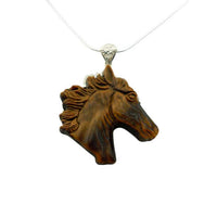 Tiger Eye Carved Horse Head Pendant Necklace sterling silver bail