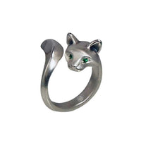 Forrest Cat Ring sterling silver with green eyes