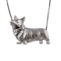 Corgi with CZ Accented Collar Necklace - STERLING SILVER