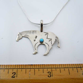 Western Cow Pony Necklace Sterling Silver w/Turquoise