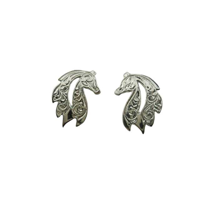 Decorative Mini Horse Head Post Earrings in sterling silver